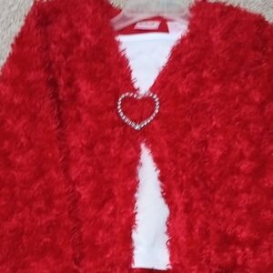 Kidgets Red Fluffy Jacket Outfit with Heart Accent